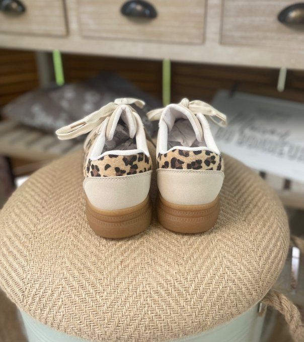 Baskets compensées à lacets suédine beige clair & Léopard confort ++++ du 38 au 41 