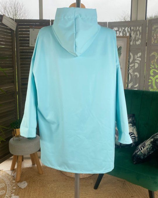 Manteau Coupe-vent imperméable court capuche turquoise pastel Hope du 38 au 48/50