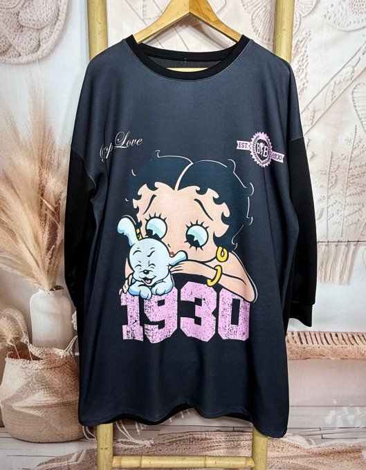 Robe ample noire Betty Boop American Pinup Rétro 1930 confort ++++ du 38 au 48