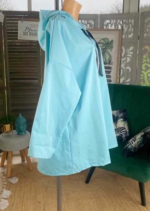 Manteau Coupe-vent imperméable court capuche turquoise pastel Hope du 38 au 48/50
