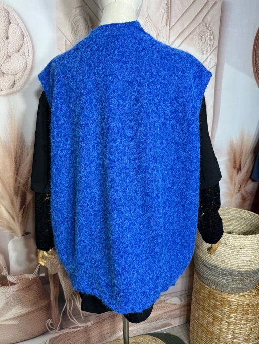 Veste sans manches façon laine bouillie bleu royal chiné du 40 au 50/52