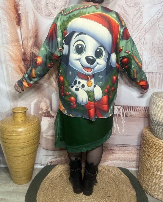 Top manches longues vert Mon adorable Dalmatien doublé fine polaire du 40 au 54/56  
