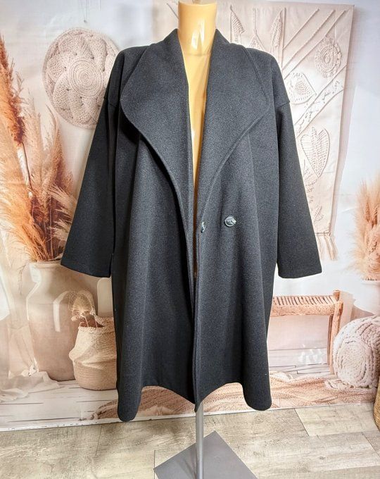 Manteau de printemps mi-long oversize noir réglable 2 boutons douceur +++ du 40 au 50 et même + 