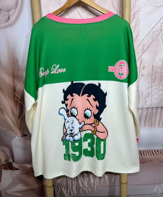 Sweat ample blanc vert Betty Boop American Vintage Spirit du 40 au 52/54