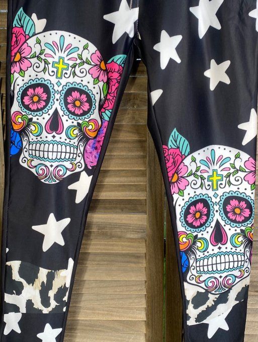 panta jogg (pantalon magique) noir Mexican Skulls Calavera extensible confort ++ du 38 au 46/48 