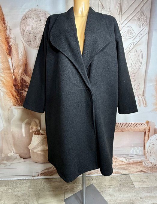 Manteau de printemps mi-long oversize noir réglable 2 boutons douceur +++ du 40 au 50 et même + 