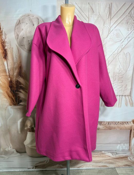 Manteau de printemps mi-long oversize Fuschia réglable 2 boutons douceur +++ du 40 au 50 et même + 