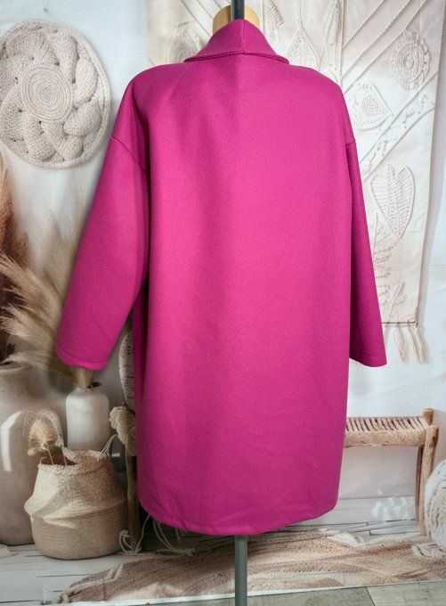 Manteau de printemps mi-long oversize Fuschia réglable 2 boutons douceur +++ du 40 au 50 et même + 