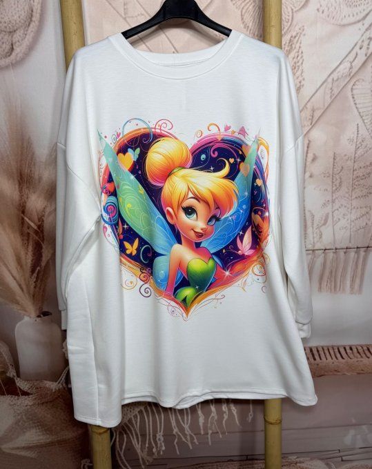 Sweat ample blanc La Fée Clochette in Love du 40 au 50/52