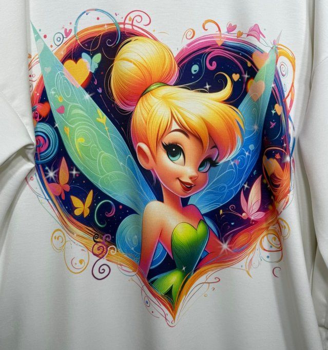 Sweat ample blanc La Fée Clochette in Love du 40 au 50/52