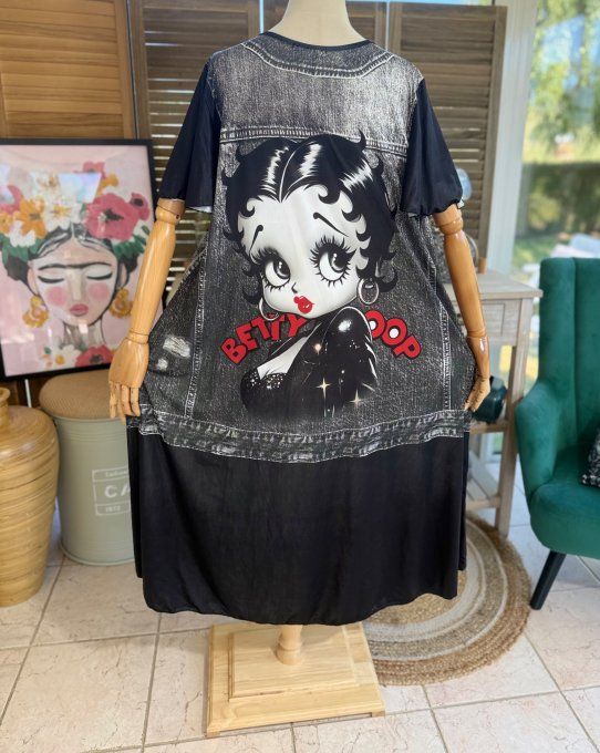 Robe longue noire et effet jeans noir brut délavé Betty Boop du 38 au 48/50 