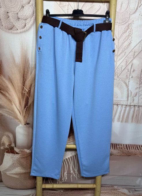 pantalon façon jogg bleu layette bébé boutons dorés + ceinture confort  ++++ du 38 au 50 