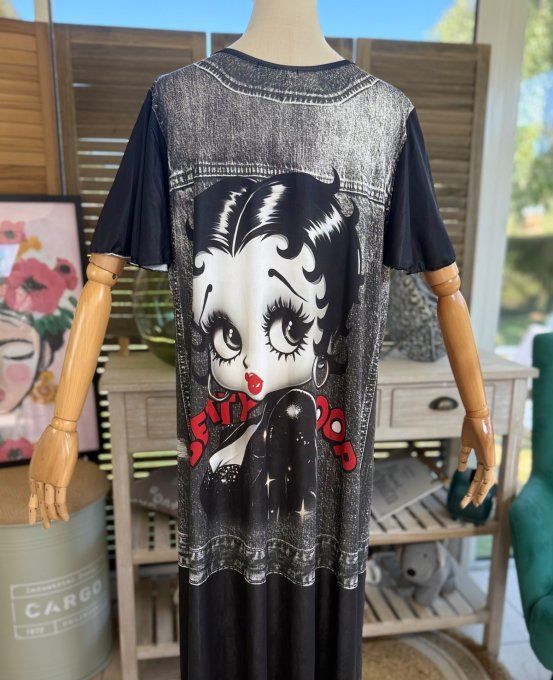 Robe longue noire et effet jeans noir brut délavé Betty Boop du 38 au 48/50 