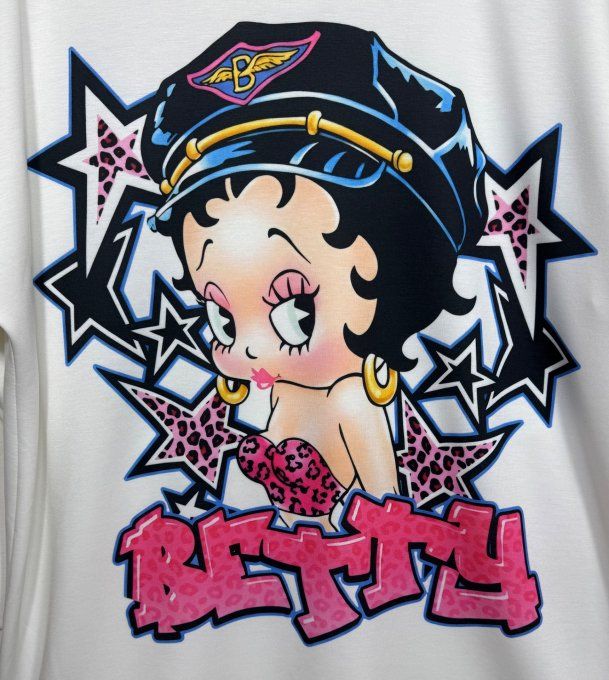 Sweat ample blanc Betty Boop Urban Street Vibes Etoile Léopard du 40 au 50/52 