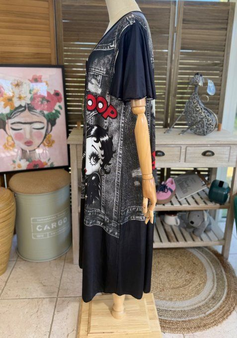 Robe longue noire et effet jeans noir brut délavé Betty Boop du 38 au 48/50 