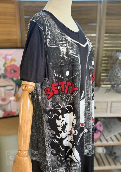 Robe longue noire et effet jeans noir brut délavé Betty Boop du 38 au 48/50 
