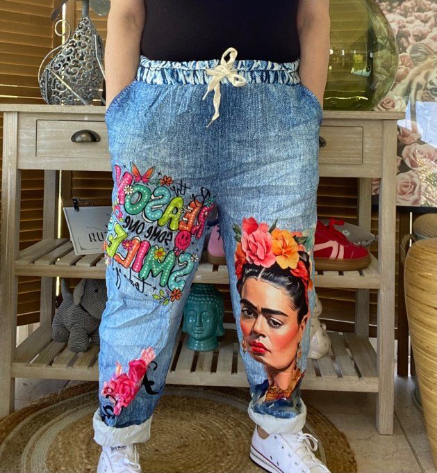 panta jogg  (dit magique) effet jeans délavé Viva Frida Kahlo confort +++ du 40 au 50/52