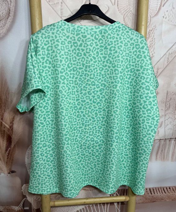 Sweat ample manches courtes Léopard Menthe & Vert d'eau du 40 au 52/54 