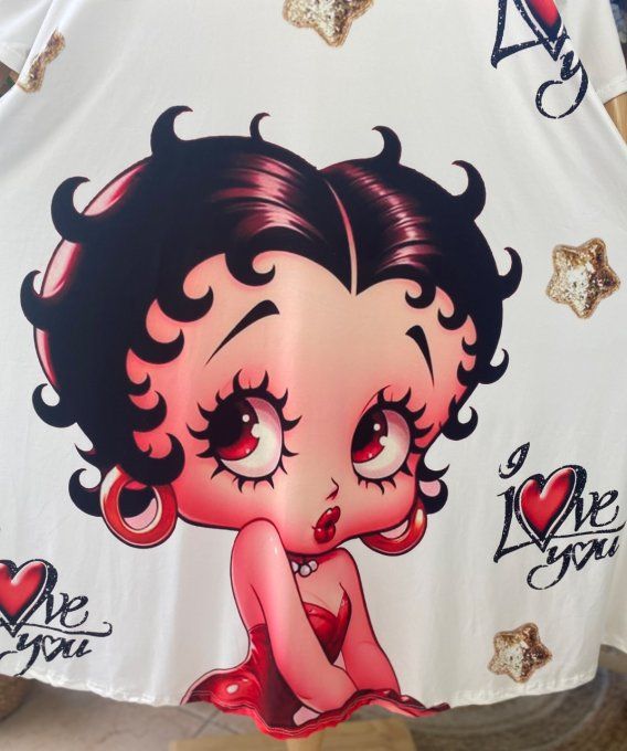 Robe trapèze longue ample blanche Betty Boop I Love You du 42 au 54/56 et + 