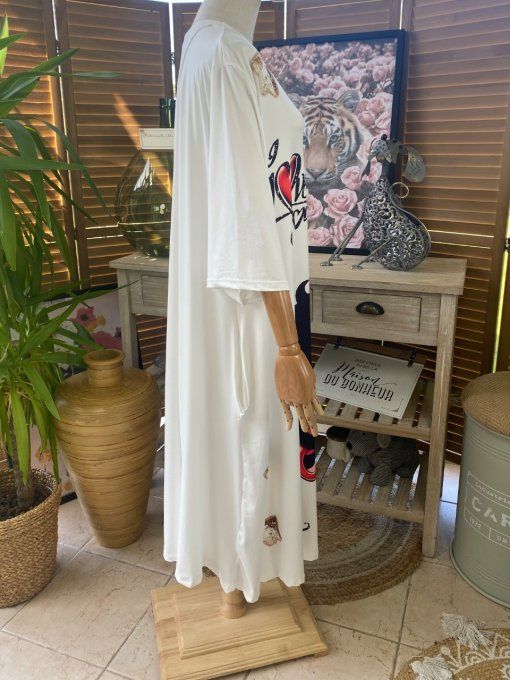 Robe trapèze longue ample blanche Betty Boop I Love You du 42 au 54/56 et + 