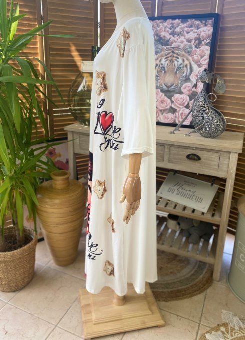 Robe trapèze longue ample blanche Betty Boop I Love You du 42 au 54/56 et + 