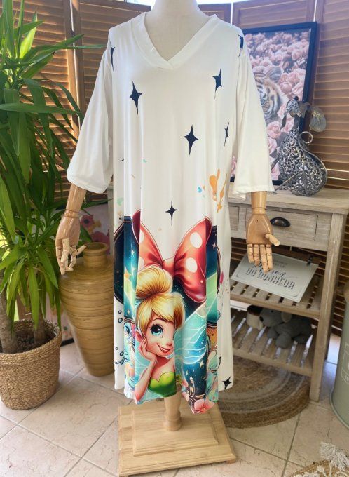 Robe trapèze longue ample blanche Tinker.belle La Fée Clochette du 42 au 54/56 et +  