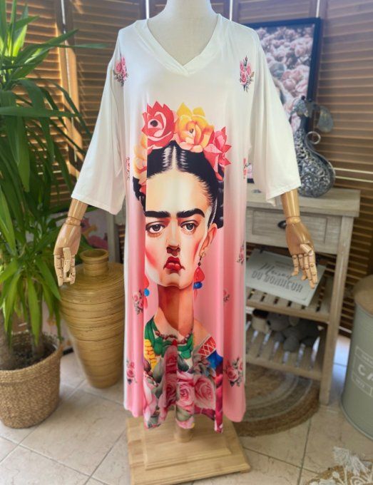 Robe trapèze longue ample blanche Frida Kahlo du 42 au 54/56 et +   