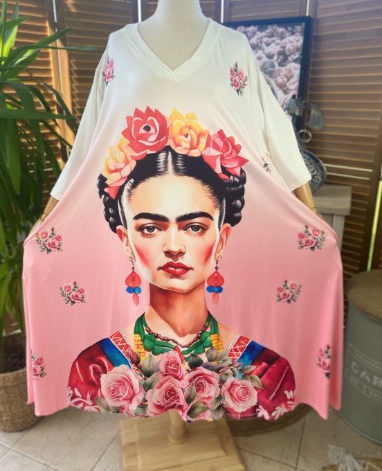 Robe trapèze longue ample blanche Frida Kahlo du 42 au 54/56 et +   