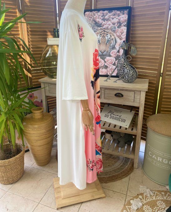 Robe trapèze longue ample blanche Frida Kahlo du 42 au 54/56 et +   