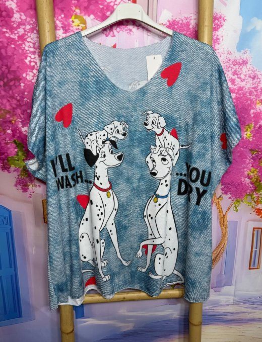 Top fin ample effet jeans délavé Les 101 Dalmatiens Disney du 42 au 54/56 