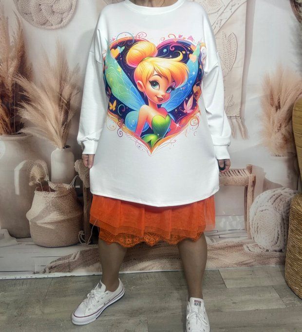 Sweat ample blanc La Fée Clochette in Love du 40 au 50/52