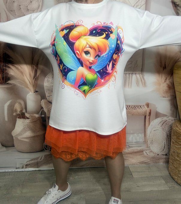 Sweat ample blanc La Fée Clochette in Love du 40 au 50/52