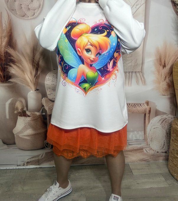 Sweat ample blanc La Fée Clochette in Love du 40 au 50/52