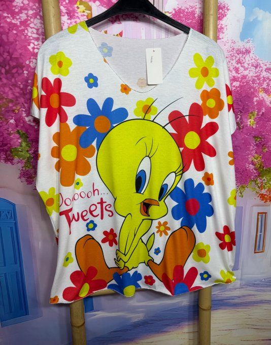 Top fin ample blanc Titi Hippie Flowers Power du 42 au 54/56 