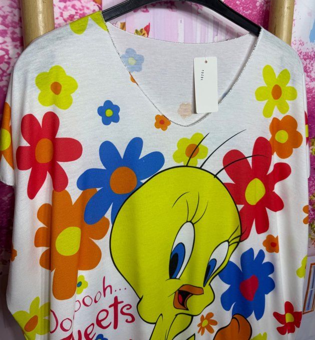 Top fin ample blanc Titi Hippie Flowers Power du 42 au 54/56 