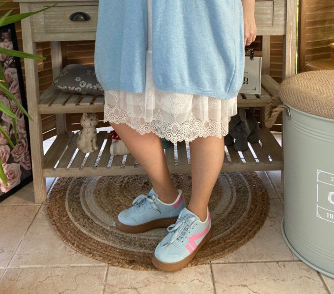 Baskets compensées à lacets suédine bleu ciel & rose bonbon confort ++++ du 38 au 41 