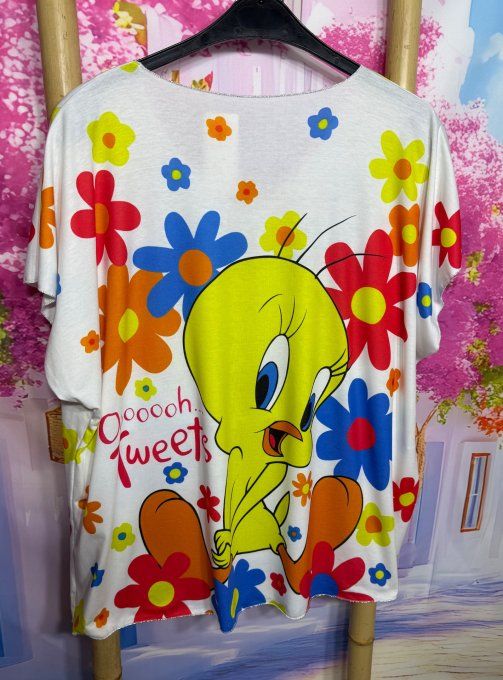 Top fin ample blanc Titi Hippie Flowers Power du 42 au 54/56 