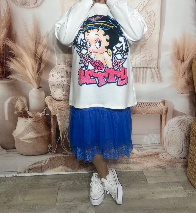 Sweat ample blanc Betty Boop Urban Street Vibes Etoile Léopard du 40 au 50/52 