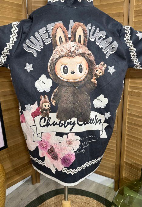Veste à capuche suédine noire Labubu Sweet Sugar du 40 au 50 et même +