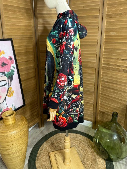 Sweat à capuche long ou robe sweat The Catrina Mexican Skulls Girl du 42 au 52