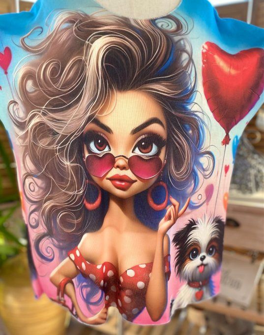 Top fin ample multicolore La Jeune fille aux Lunettes Coeurs du 40 au 52 