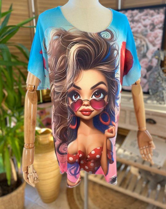 Top fin ample multicolore La Jeune fille aux Lunettes Coeurs du 40 au 52 