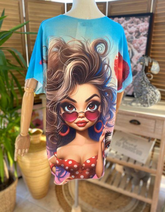 Top fin ample multicolore La Jeune fille aux Lunettes Coeurs du 40 au 52 