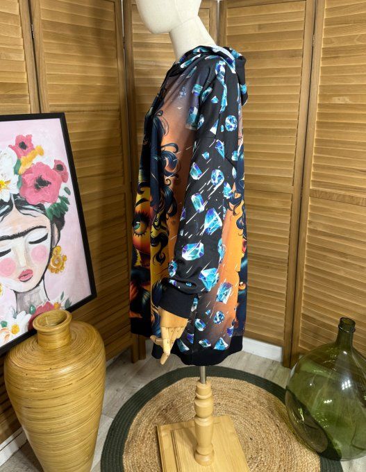 Sweat à capuche long ou robe sweat Betty Boop et son chat du 42 au 52