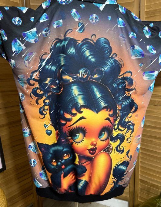 Sweat à capuche long ou robe sweat Betty Boop et son chat du 42 au 52