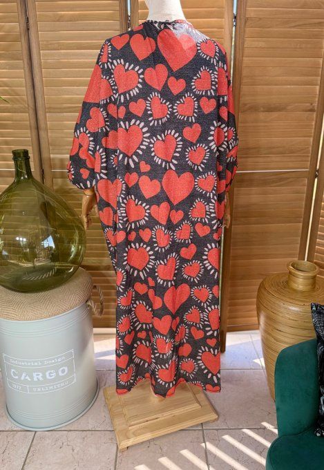 Kimono long noir pailleté doré or Coeurs Rouges du 40 au 50/52 et même + 