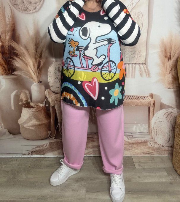 Top manches longues noir Snoopy à bicyclette du 40 au 50/52 