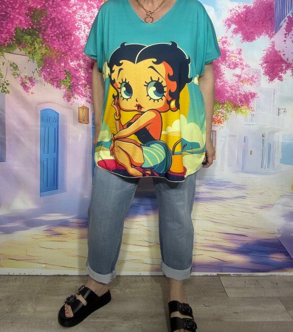 Top fin ample turquoise Betty Boop on the Beach du 42 au 54/56   