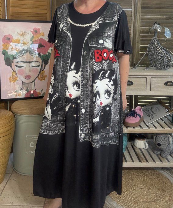 Robe longue noire et effet jeans noir brut délavé Betty Boop du 38 au 48/50 