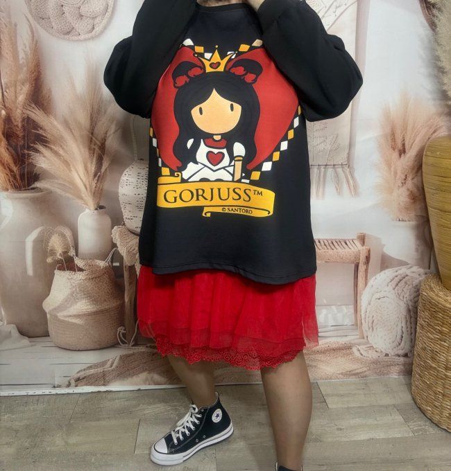 Sweat ample noir Gorjuss Doll Dame de Coeur Santoro du 40 au 50/52